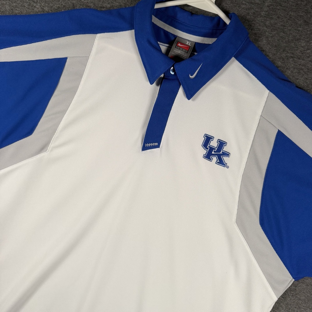 Nike Team Kentucky Wildcats Polo Shirt Mens XL Blue White NikeFIT DRI UK Golf